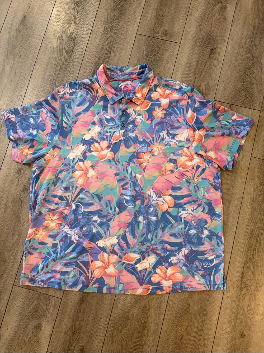 Tommy Bahama Coral Blue Floral Polo XXL